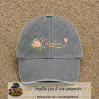 Casquette Gris délavé avec motif Prénom Charlène fleuri en 7 cm – vue principale