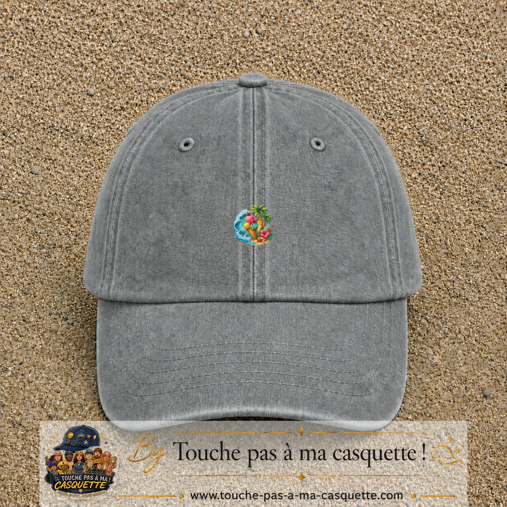 Casquette Gris délavé motif Glace tropicale logo 3 cm