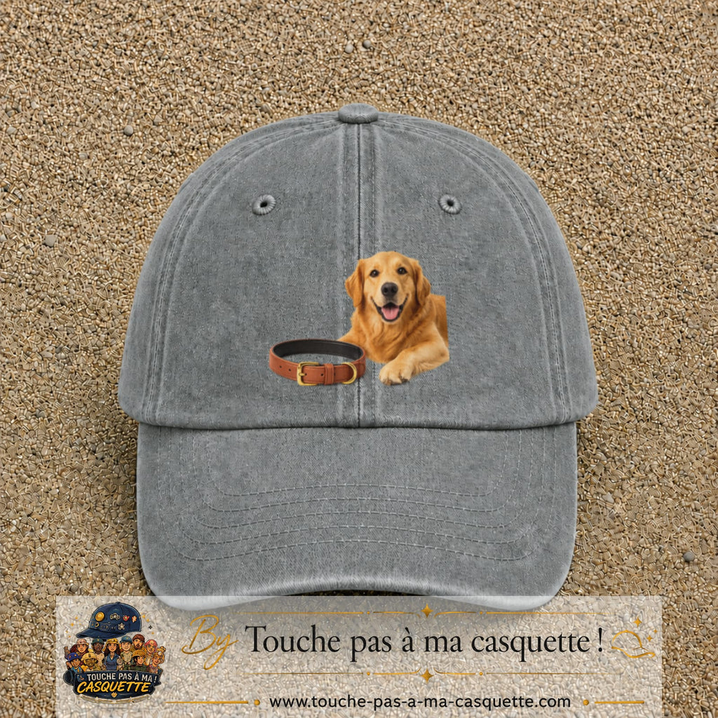 Image principale casquette Gris délavé avec motif Chien avec collier 7 cm