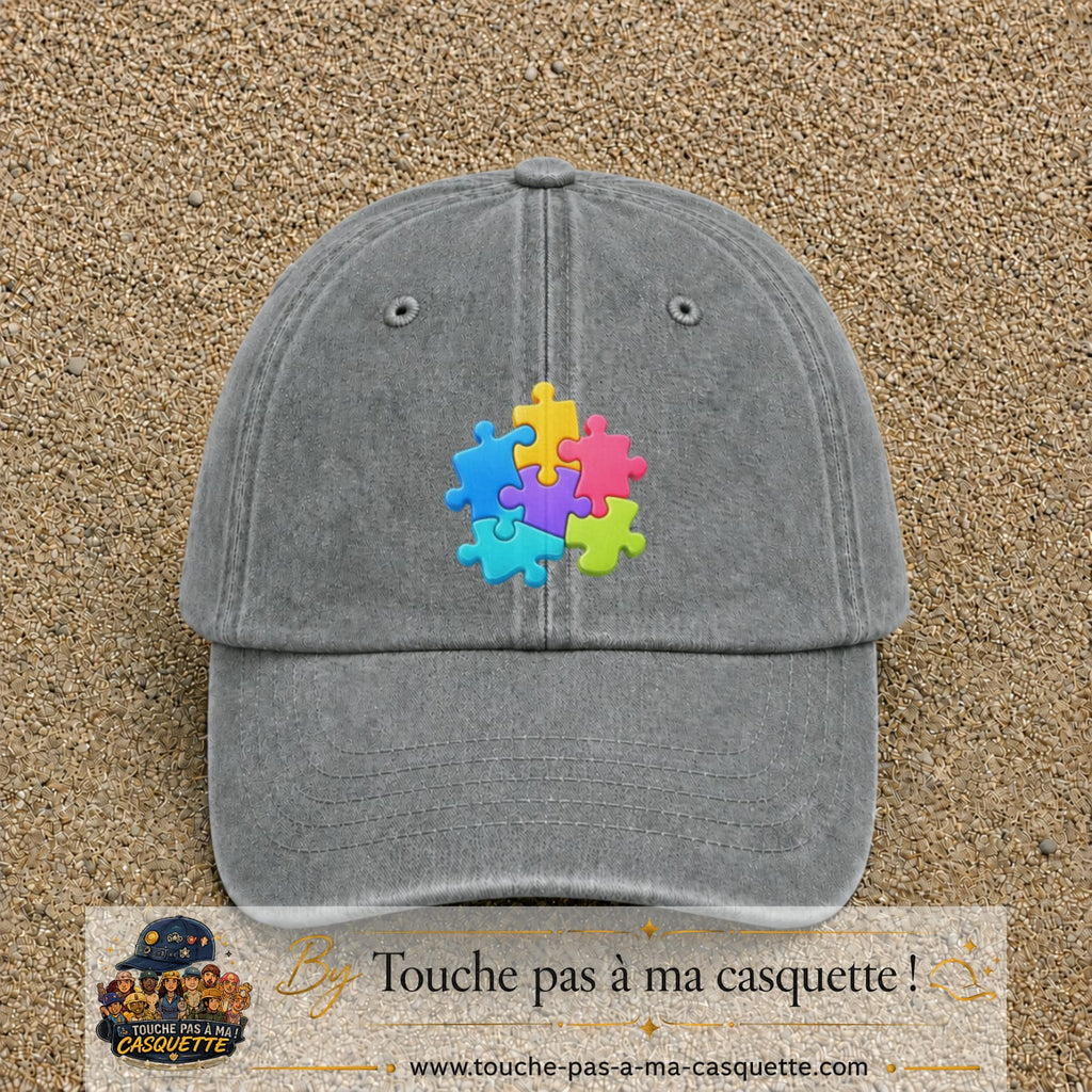 Casquette Gris délavé motif Puzzle pop logo 7 cm