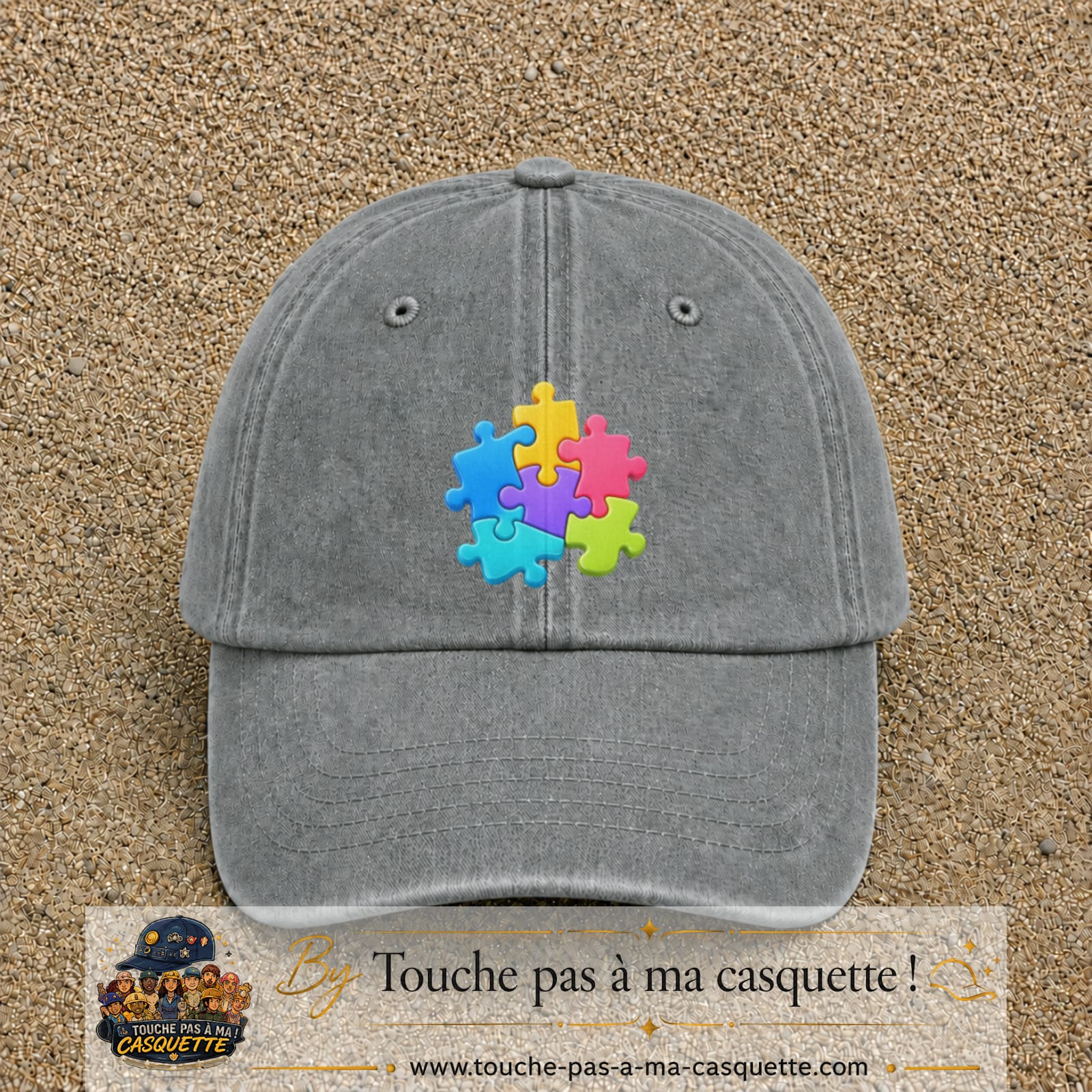 Casquette Gris délavé motif Puzzle pop logo 7 cm