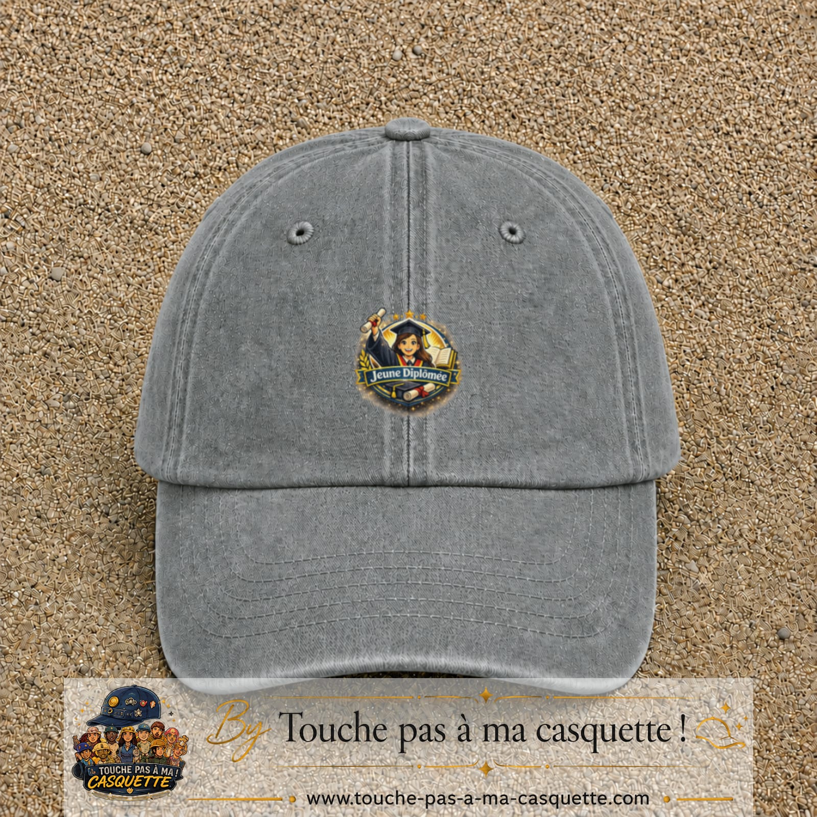 Casquette Gris délavé avec motif Jeune Diplômée en 5 cm – vue principale