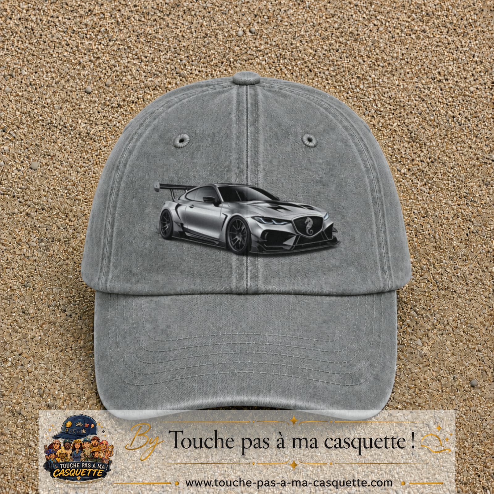 Casquette Gris délavé avec motif Voiture sportive en 7 cm – vue principale