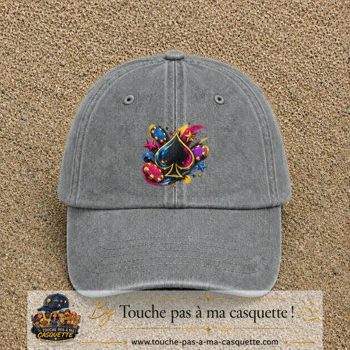 Casquette Gris délavé avec motif As de pique et jetons de poker en 7 cm – vue principale