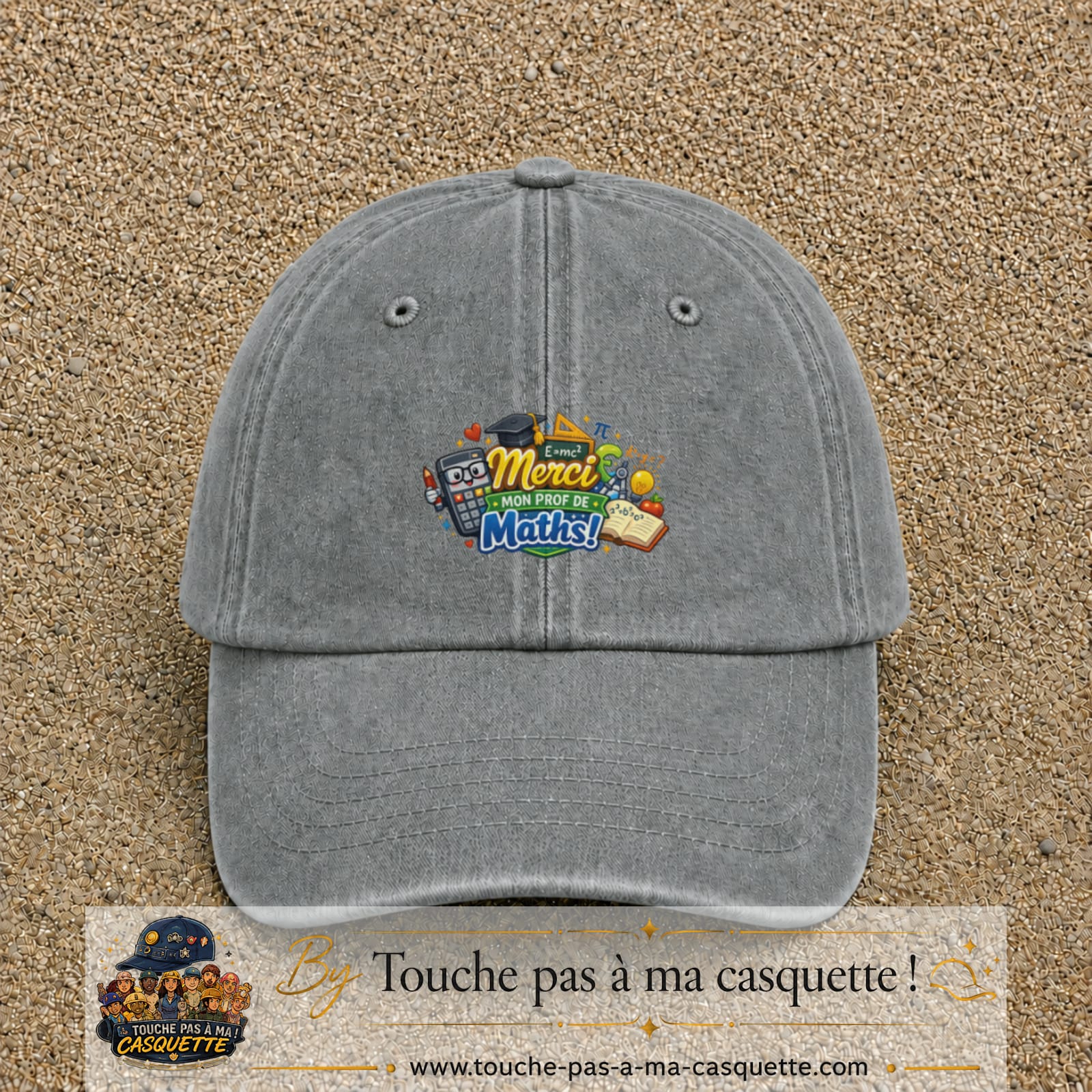 Casquette Gris délavé avec motif Merci mon prof de maths en 5 cm – vue principale