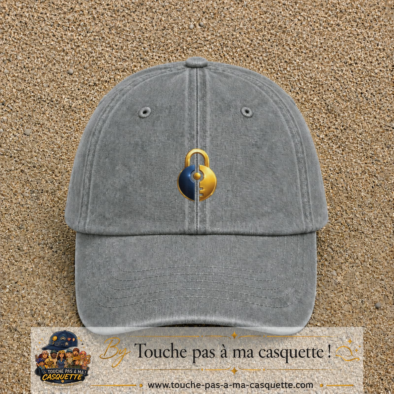 Image principale casquette Gris délavé avec motif Cadenas doré 5 cm