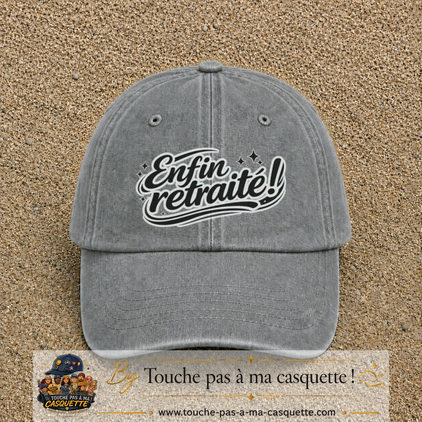 Casquette Gris délavé avec motif Enfin retraité en 7 cm – vue principale