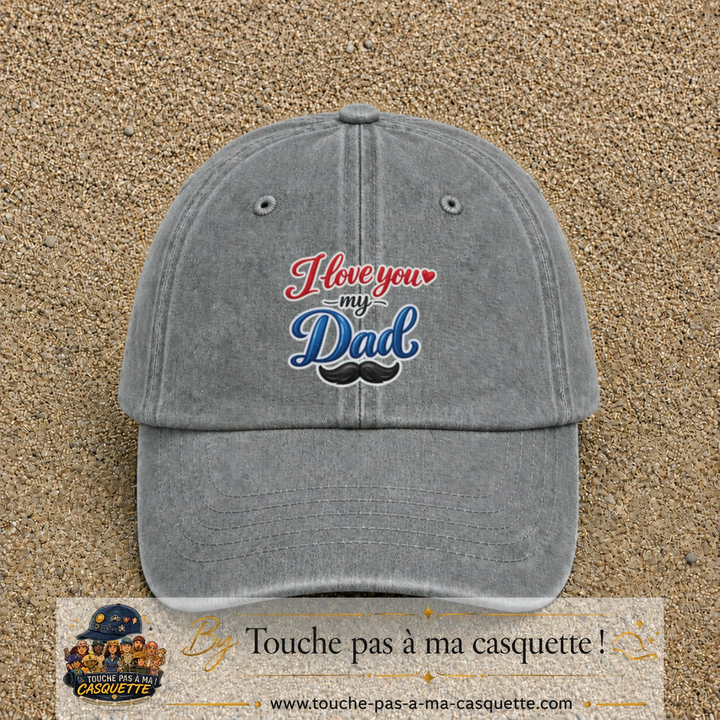 Casquette Gris délavé avec motif I Love You My Dad avec moustache en 7 cm – vue principale