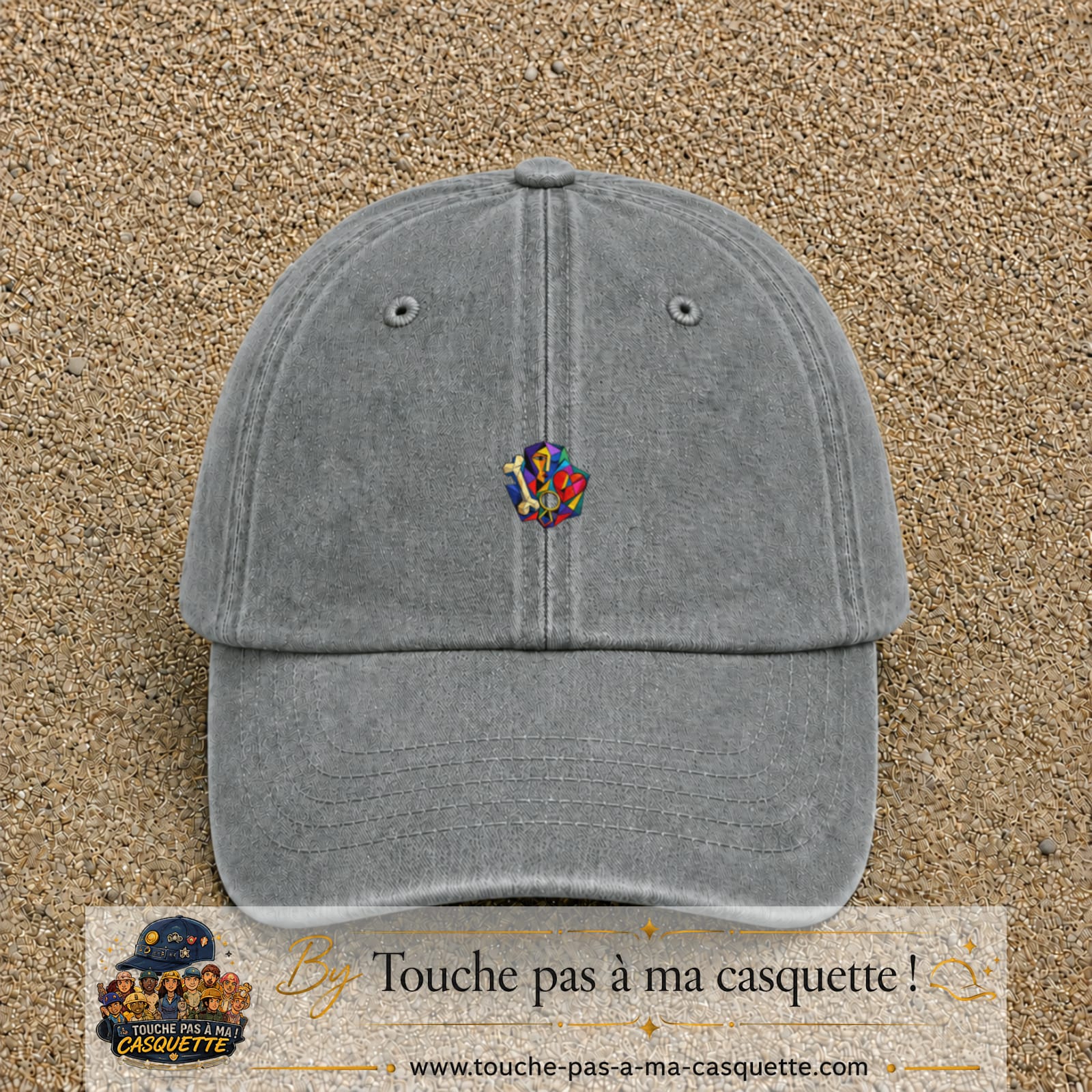 Casquette Gris délavé motif Portrait abstrait logo 3 cm