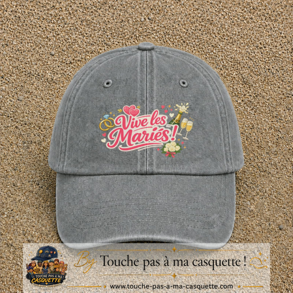 Casquette Gris délavé avec motif Vive les Mariés en 7 cm – vue principale