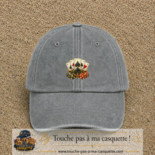 Casquette Gris délavé motif Poker cartes et jetons logo 5 cm