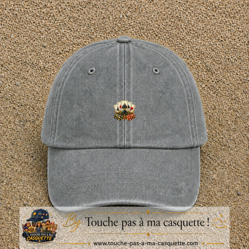 Casquette Gris délavé motif Poker cartes et jetons logo 3 cm