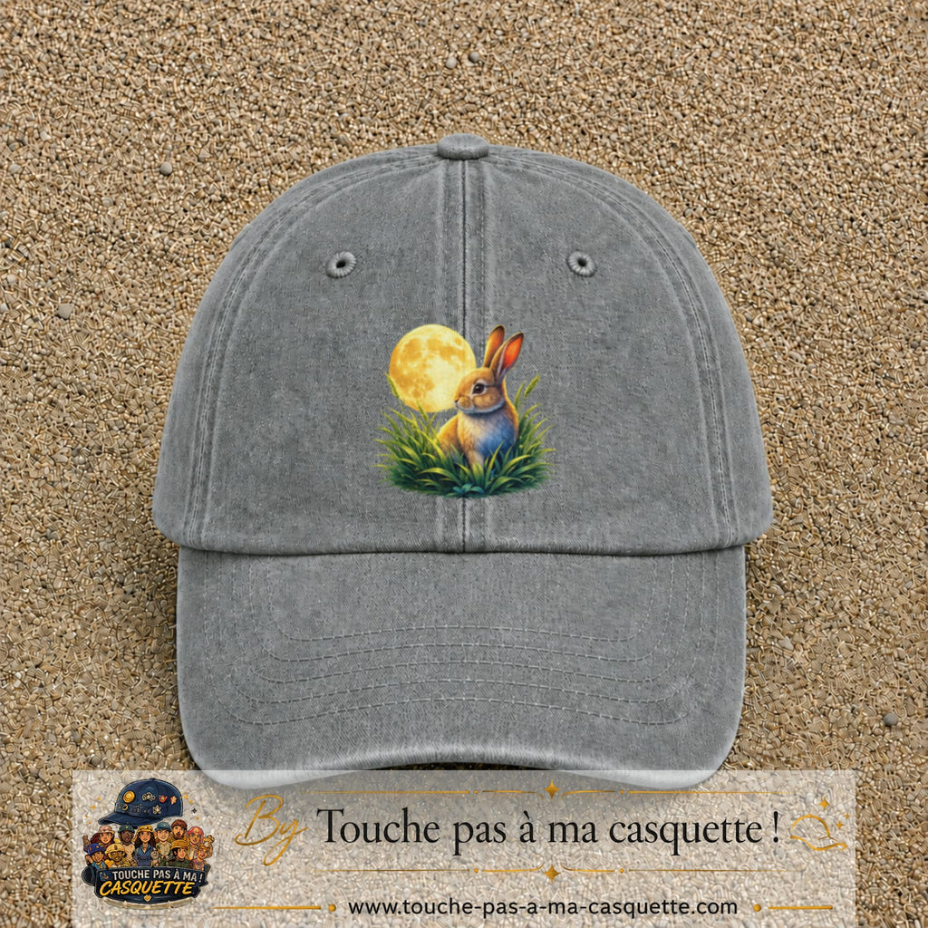 Casquette Gris délavé motif Lapin sous la lune logo 7 cm