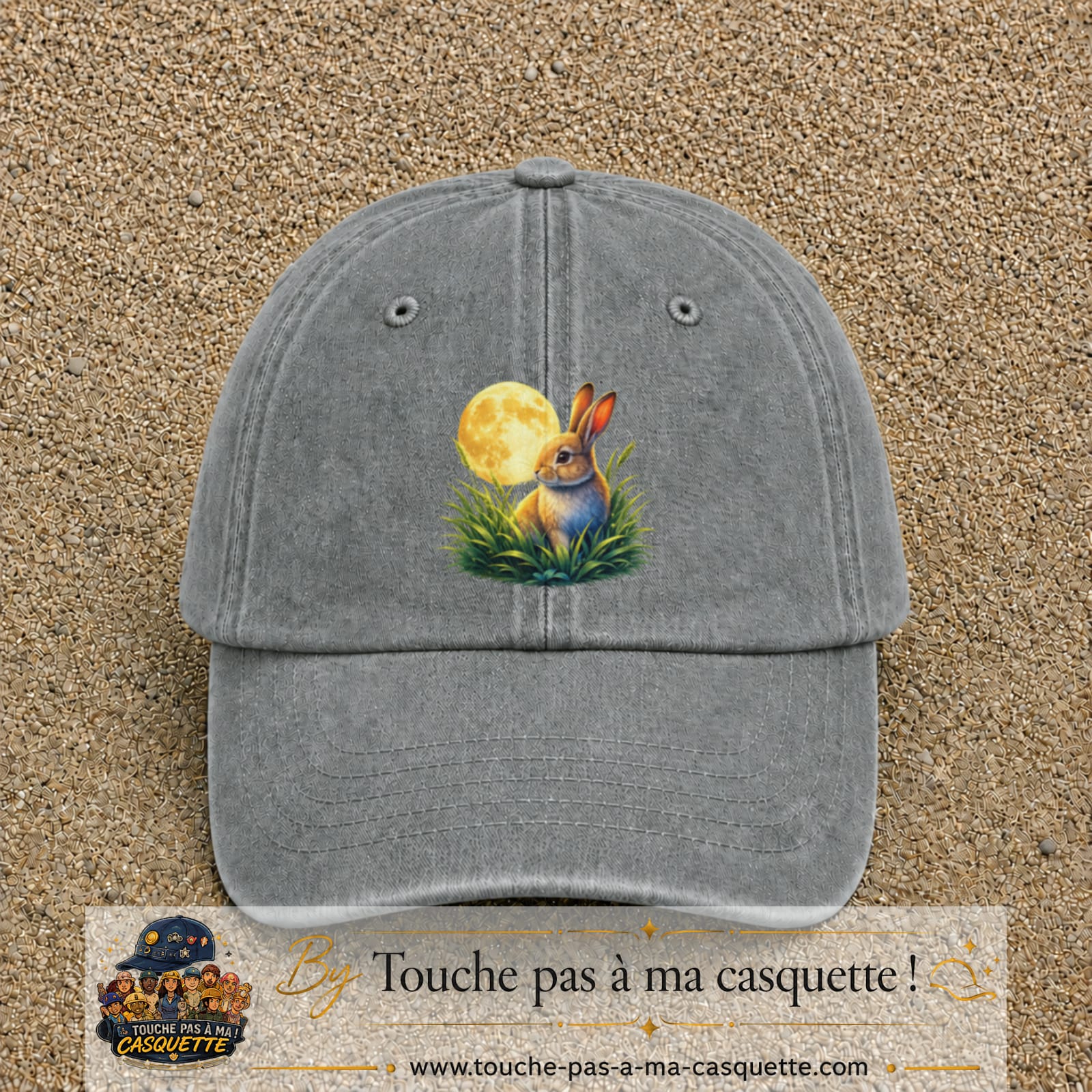 Casquette Gris délavé motif Lapin sous la lune logo 7 cm