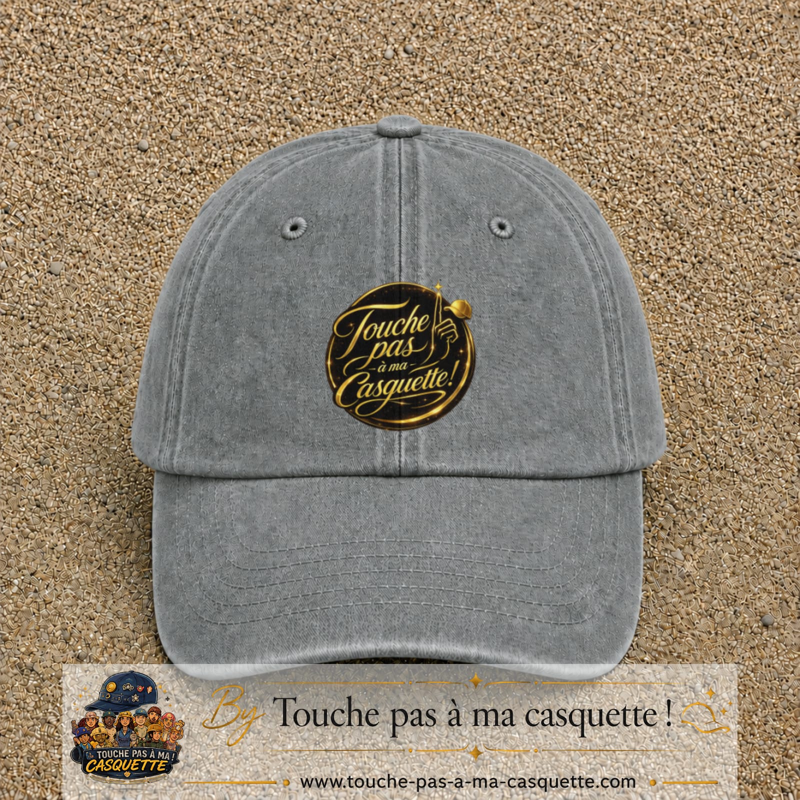 Casquette Gris délavé avec motif Touche pas à ma Casquette en 7 cm – vue principale