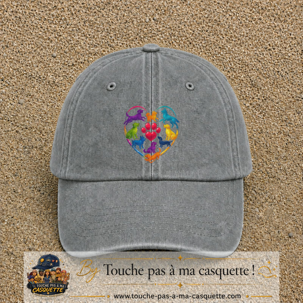 Casquette Gris délavé motif Chats en cœur logo 7 cm