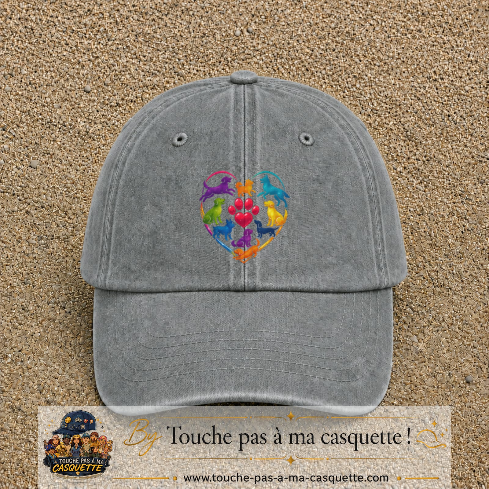 Casquette Gris délavé motif Chats en cœur logo 7 cm