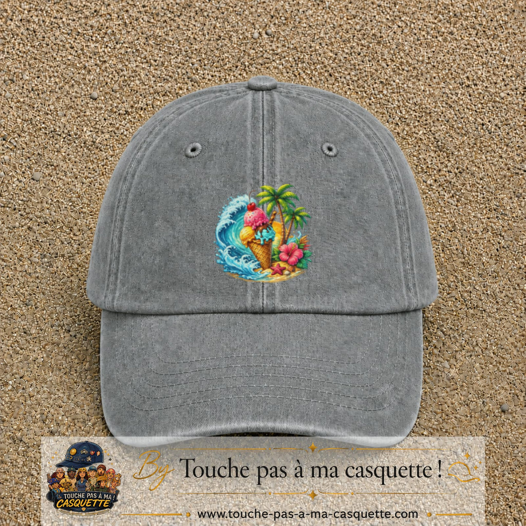 Casquette Gris délavé motif Glace tropicale logo 7 cm