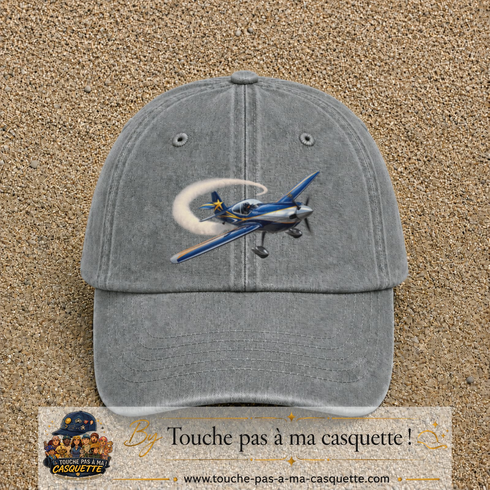 Image principale casquette Gris délavé avec motif Avion de voltige 7 cm