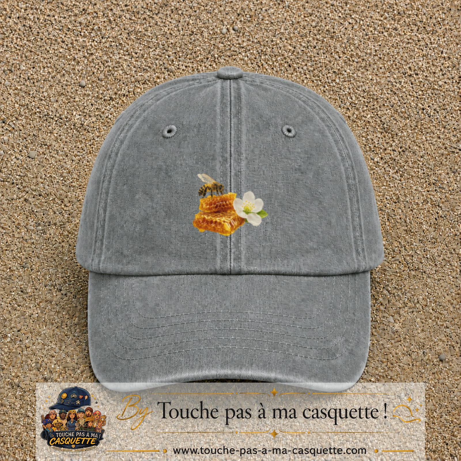 Image principale casquette Gris délavé avec motif Abeille et miel 5 cm