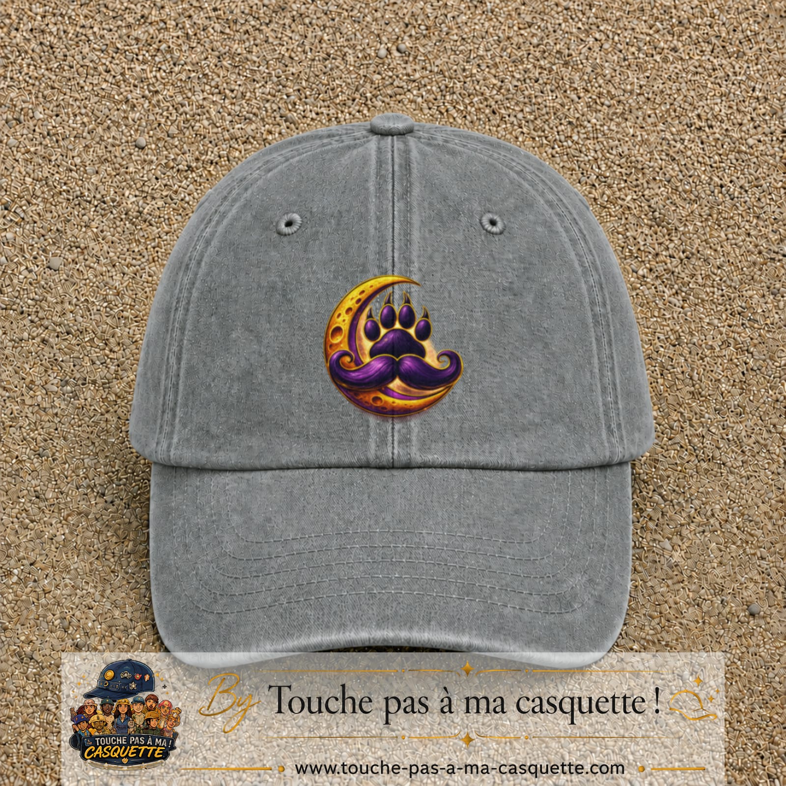 Casquette Gris délavé avec motif Patte moustachue sur lune en 7 cm – vue principale