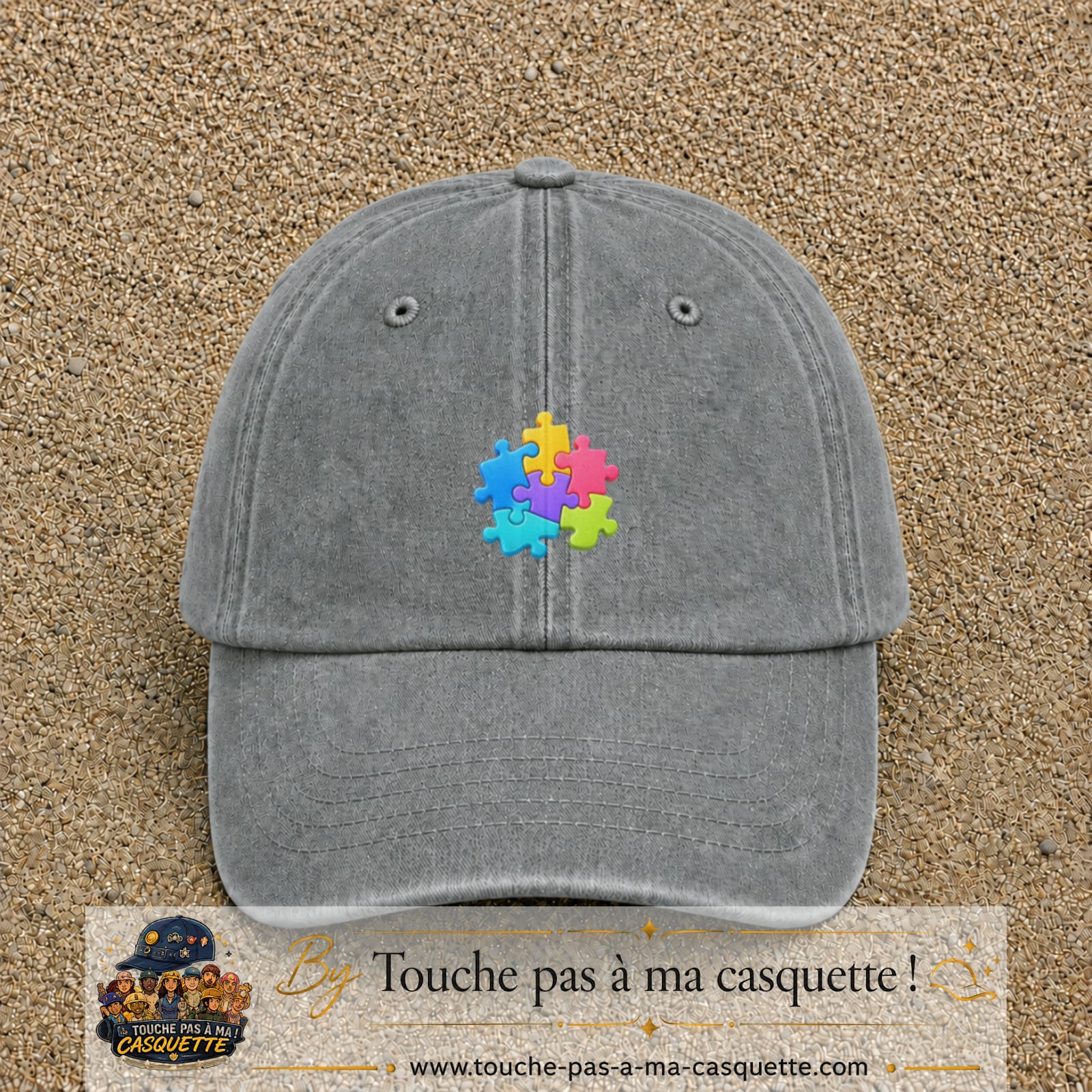 Casquette Gris délavé motif Puzzle pop logo 5 cm