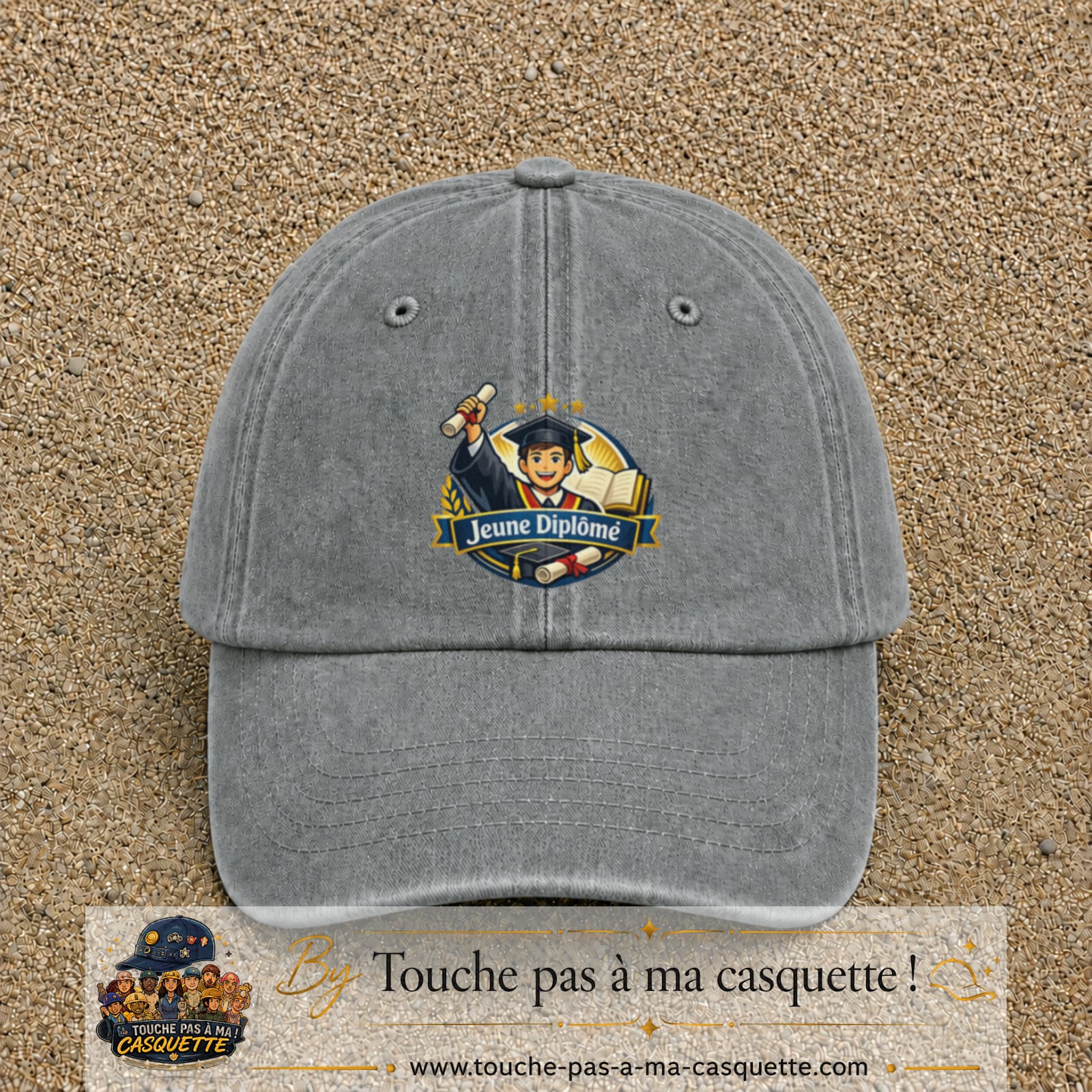 Casquette Gris délavé avec motif Jeune Diplômé en 7 cm – vue principale