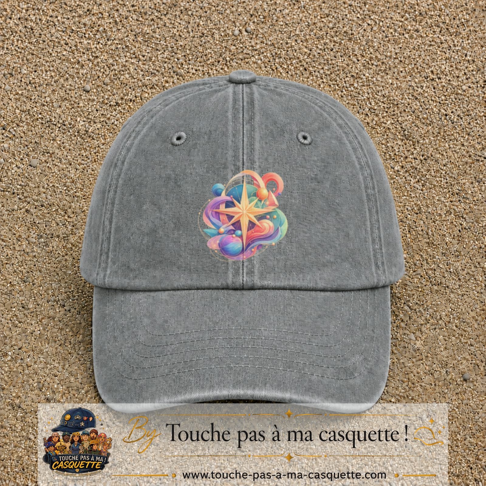 Image principale casquette Gris délavé avec motif Boussole cosmique 7 cm