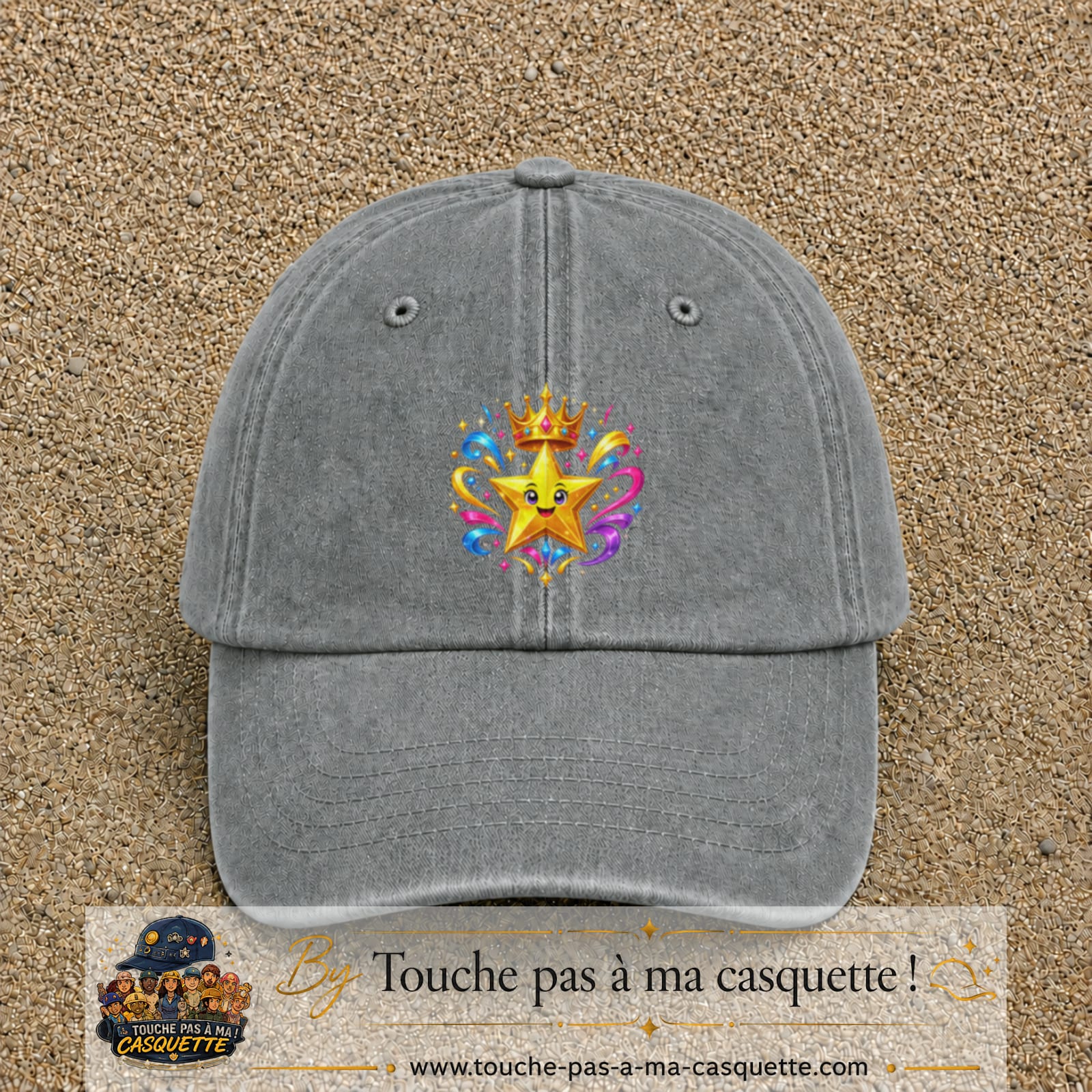 Casquette Gris délavé motif Étoile couronnée logo 7 cm