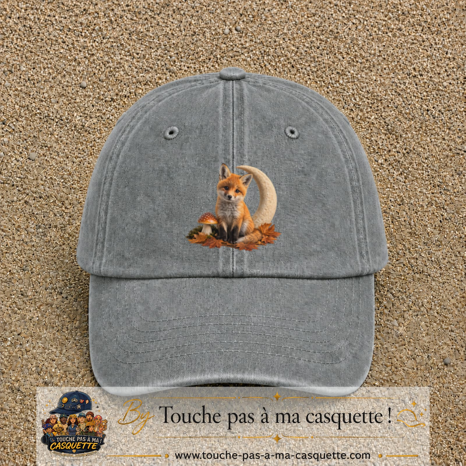 Image principale casquette Gris délavé avec motif Renard de lune 7 cm