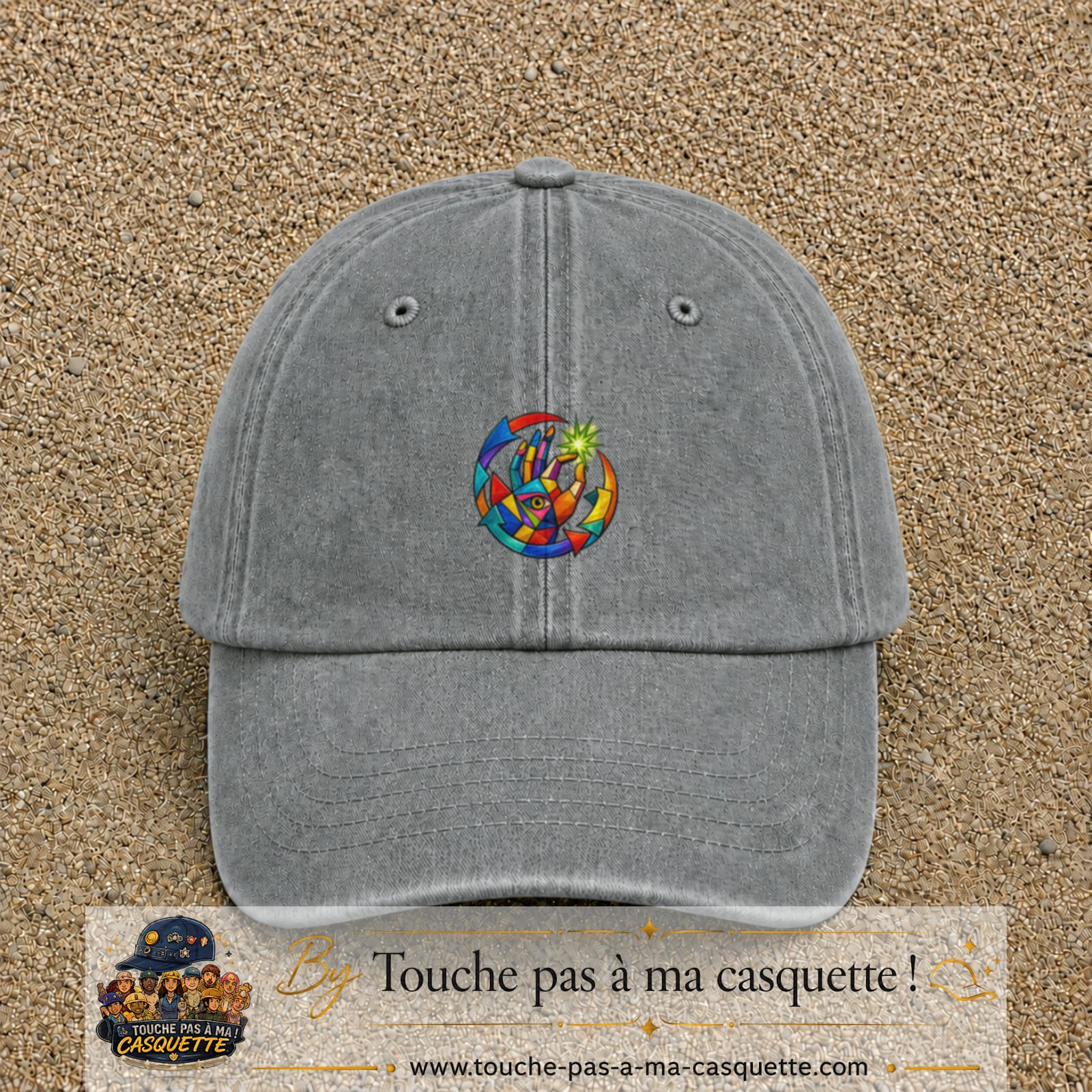 Image principale casquette Gris délavé avec motif Main créative 5 cm