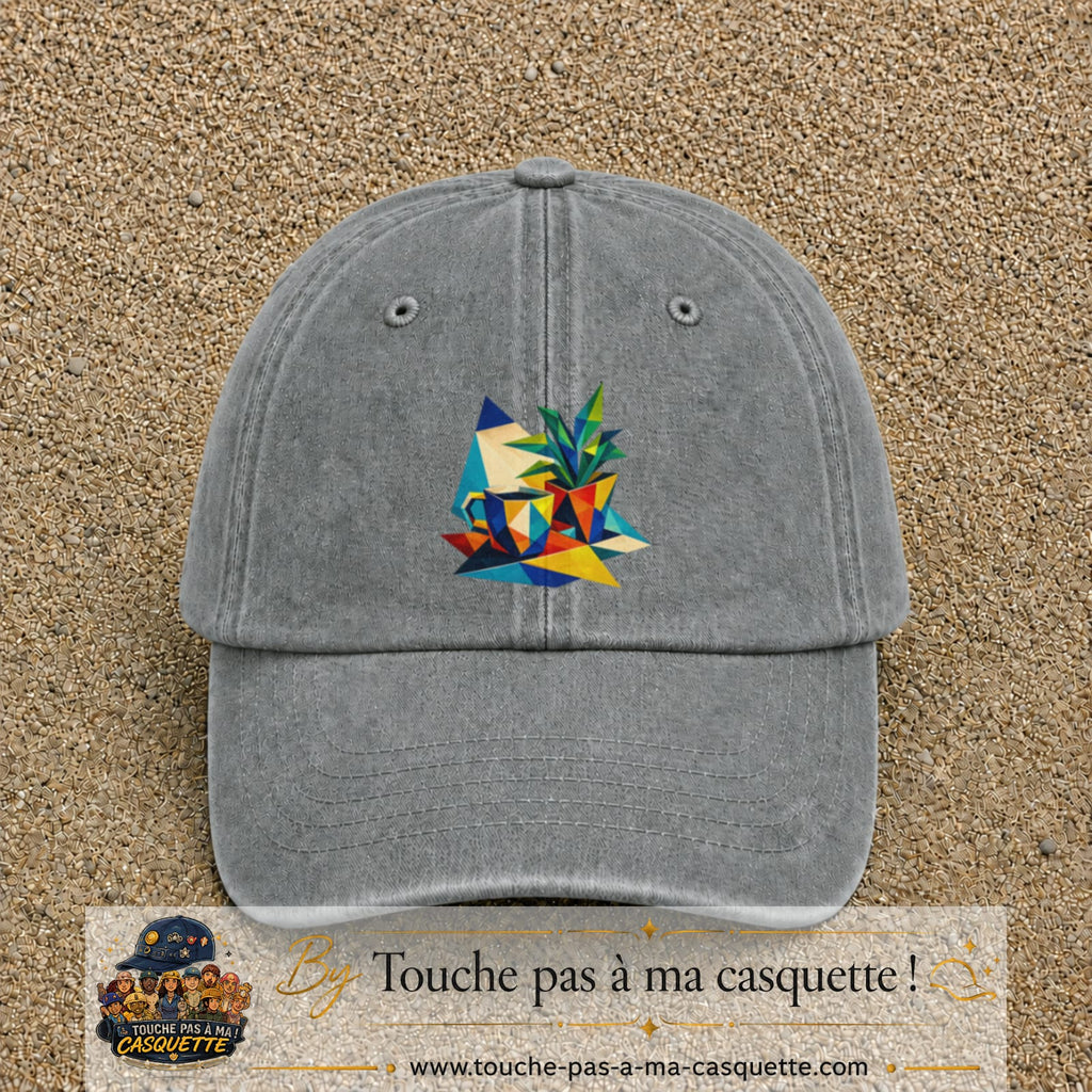Casquette Gris délavé motif Plante graphique logo 7 cm