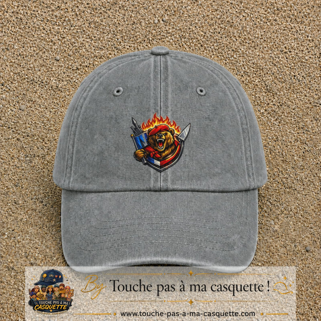 Casquette Gris délavé motif Ours guerrier logo 7 cm