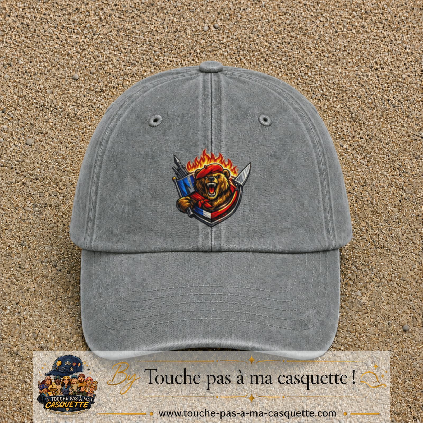 Casquette Gris délavé motif Ours guerrier logo 7 cm