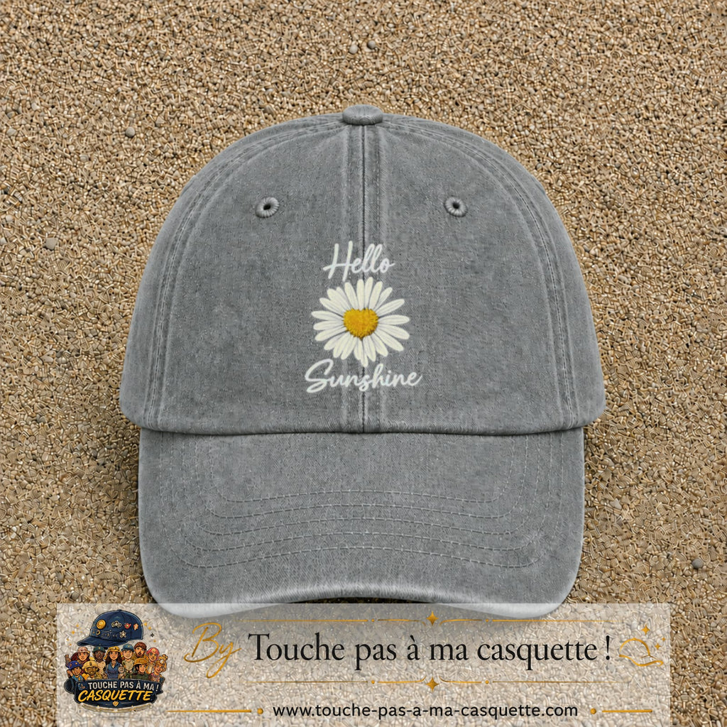 Image principale produit29grosGR - casquette Gris délavé avec visuel Hello sunshine marguerite blanc 7 cm