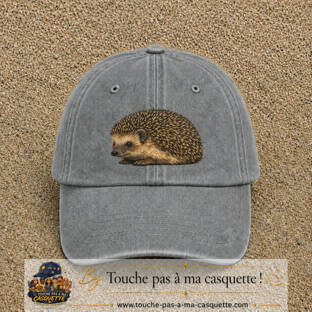 Image principale produit192grosGR - casquette Gris délavé avec visuel Hérisson réaliste 7 cm