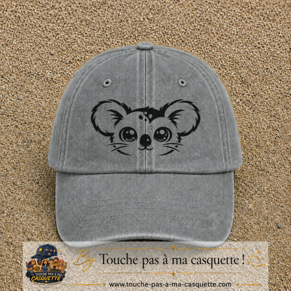 Image principale produit100grosGR - casquette Gris délavé avec visuel Koala visage 7 cm