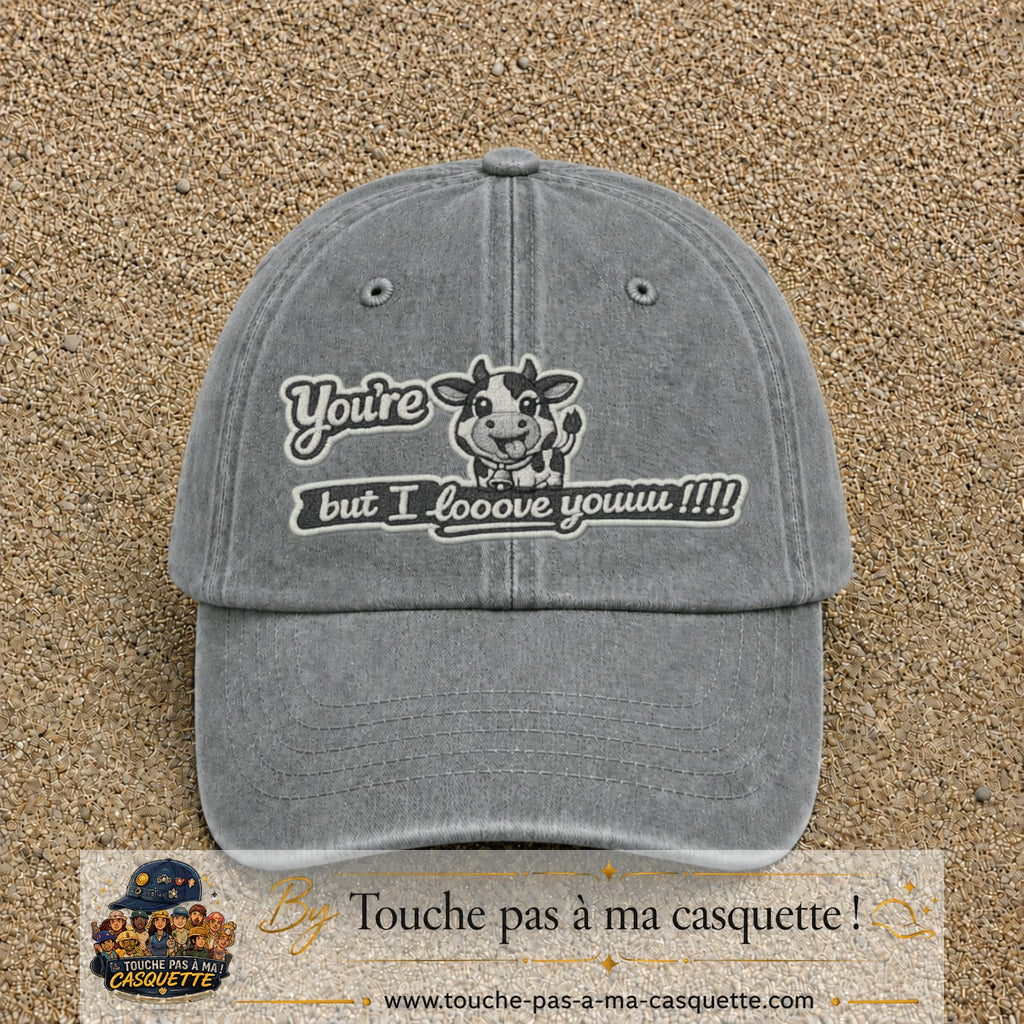 Image principale produit121grosGR - casquette Gris délavé avec visuel Vache message anglais 7 cm