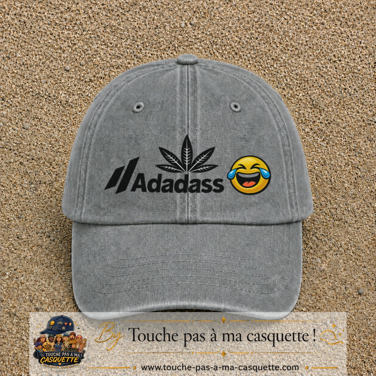 Image principale produit37grosGR - casquette Gris délavé avec visuel Adadass emoji rieur 7 cm