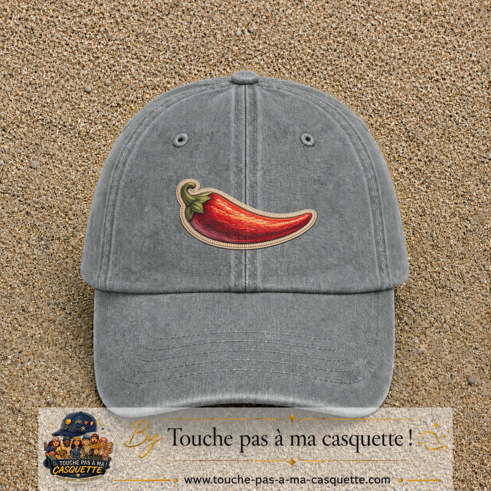 Image principale produit198moyenGR - casquette Gris délavé avec visuel Piment 5 cm