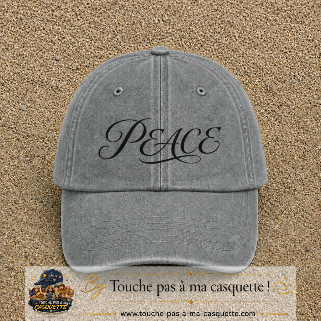 Image principale produit132moyenGR - casquette Gris délavé avec visuel Peace calligraphie 5 cm
