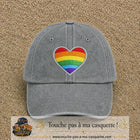 Image principale produit25grosGR - casquette Gris délavé avec visuel Cœur arc-en-ciel écusson 7 cm