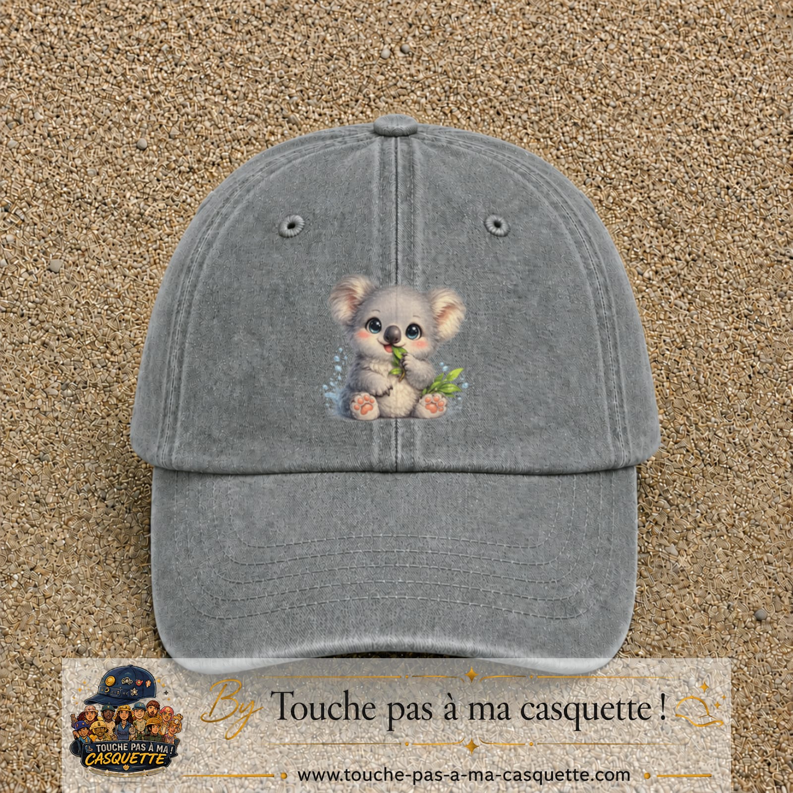 Image principale produit87grosGR - casquette Gris délavé avec visuel Koala bambou 7 cm