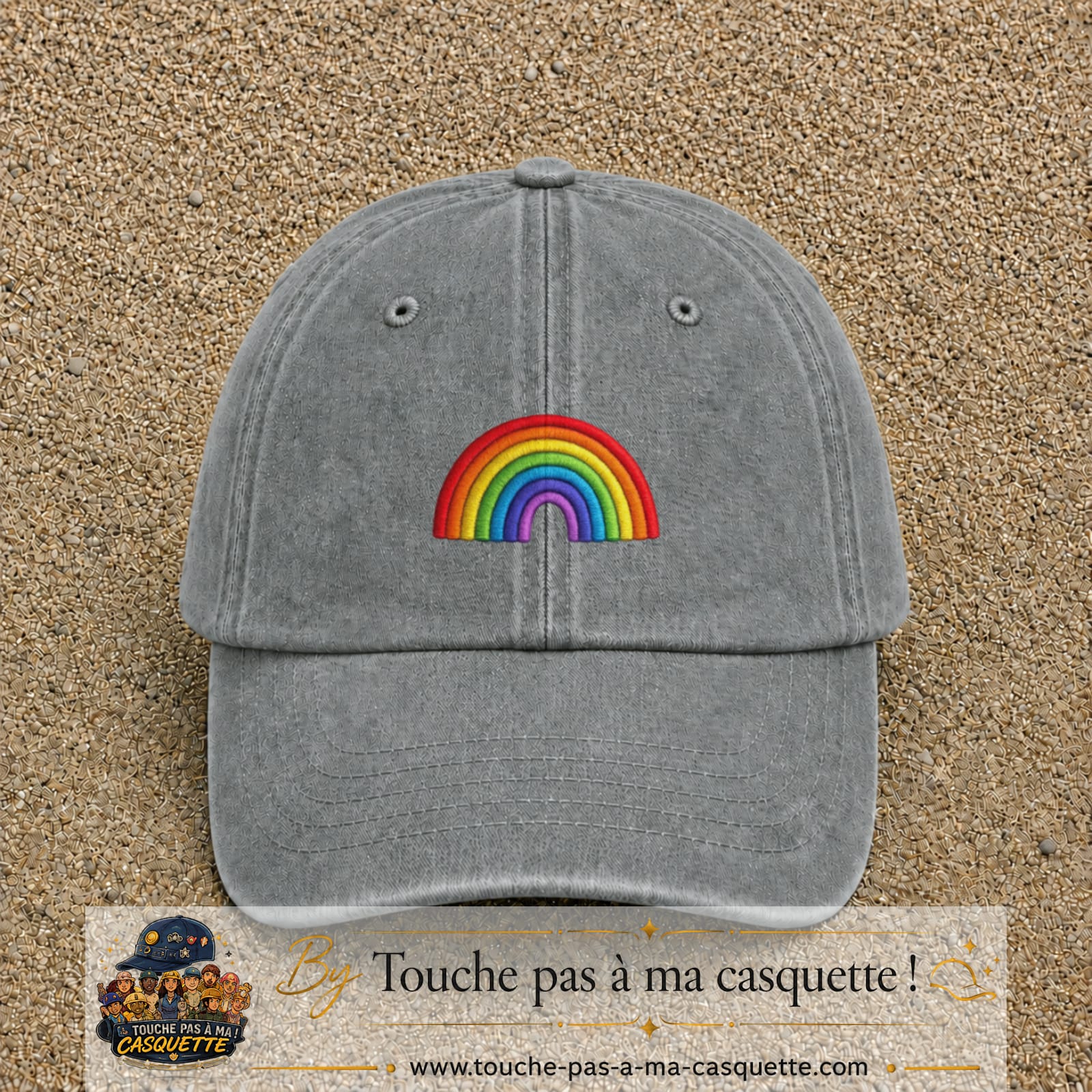 Image principale produit24moyenGR - casquette Gris délavé avec visuel Arc-en-ciel 5 cm