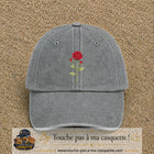 Image principale produit199grosGR - casquette Gris délavé avec visuel Rose florale 7 cm