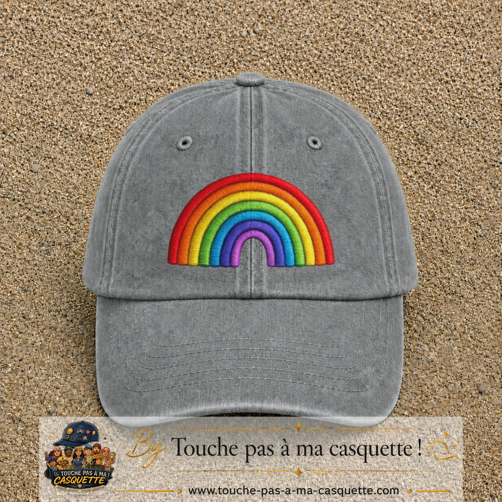 Image principale produit24grosGR - casquette Gris délavé avec visuel Arc-en-ciel 7 cm