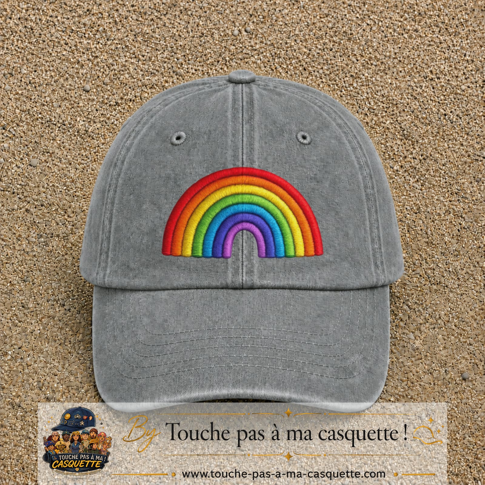 Image principale produit24grosGR - casquette Gris délavé avec visuel Arc-en-ciel 7 cm