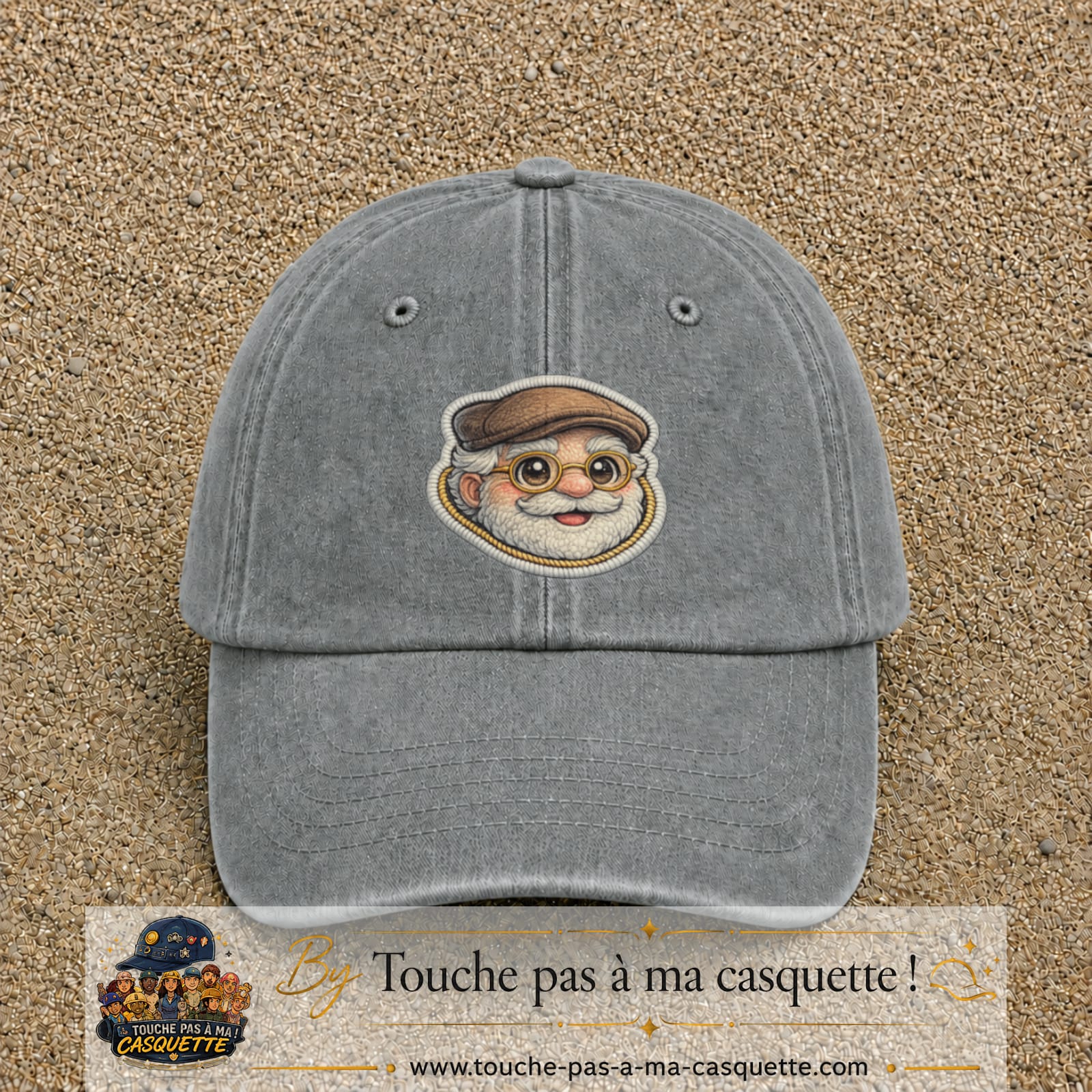 Image principale produit76grosGR - casquette Gris délavé avec visuel Papy casquette lunettes 7 cm