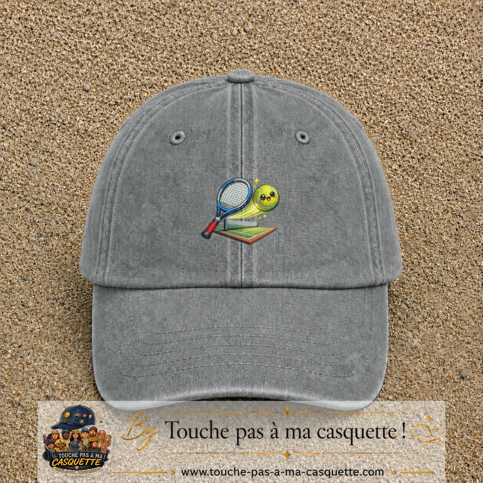 Image principale produit81moyenGR - casquette Gris délavé avec visuel Tennis court raquette 5 cm