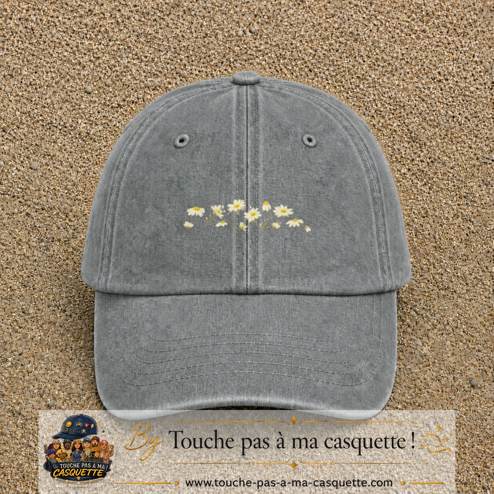 Image principale produit36petitGR - casquette Gris délavé avec visuel Guirlande de marguerites 3 cm